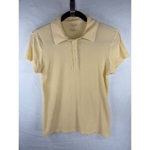 Calia Womens Ribbed Knit Polo Shirt Yellow Short Sleeve Button Up Size M Butter